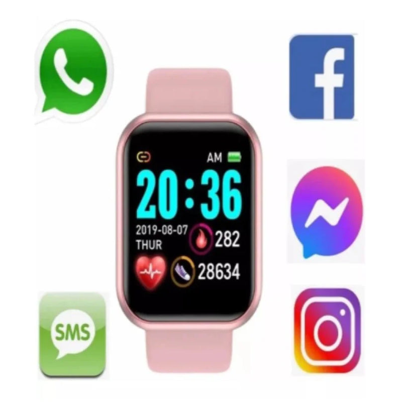 Relógio Smartwatch Quadrado Monitor de Atividades e Tela Touchscreen Colorida