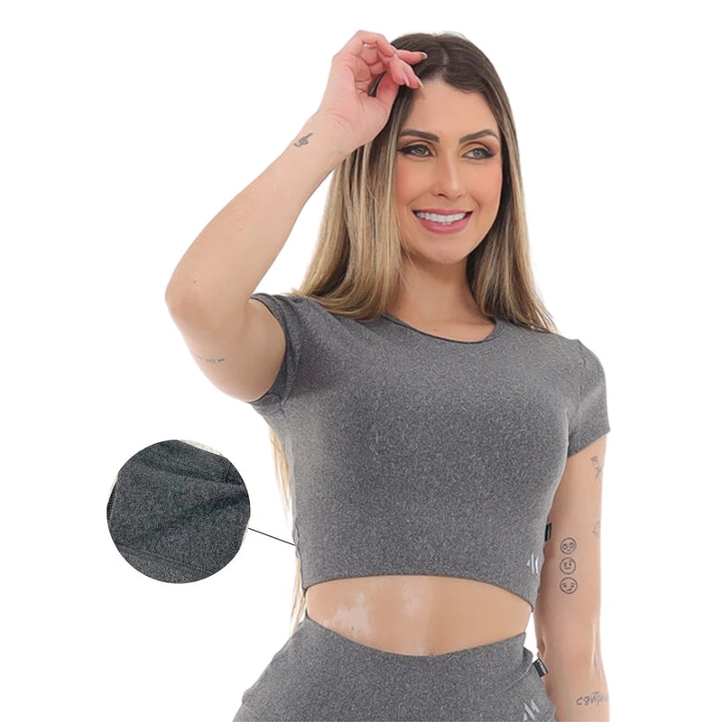 Top/ Cropped fitness com manga curta Tecido avelulado