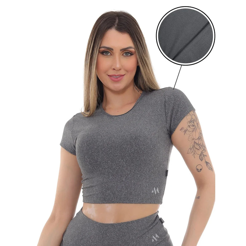 Top/ Cropped fitness com manga curta Tecido avelulado