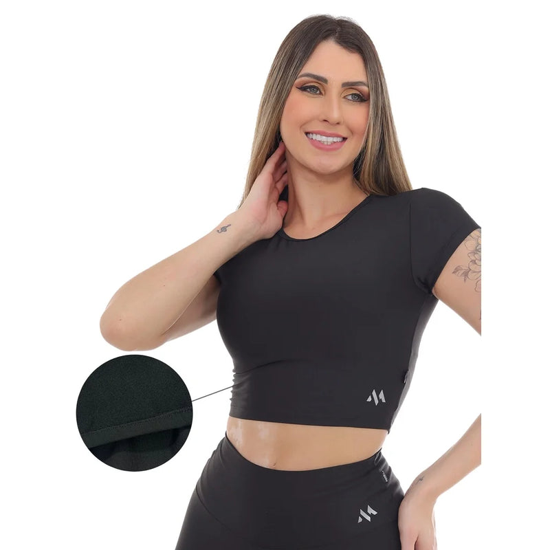 Top/ Cropped fitness com manga curta Tecido avelulado