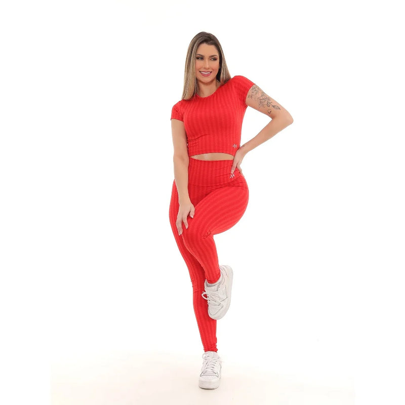 Conjunto Feminino Moda Fitness Calça E Cropped Estampa 3D