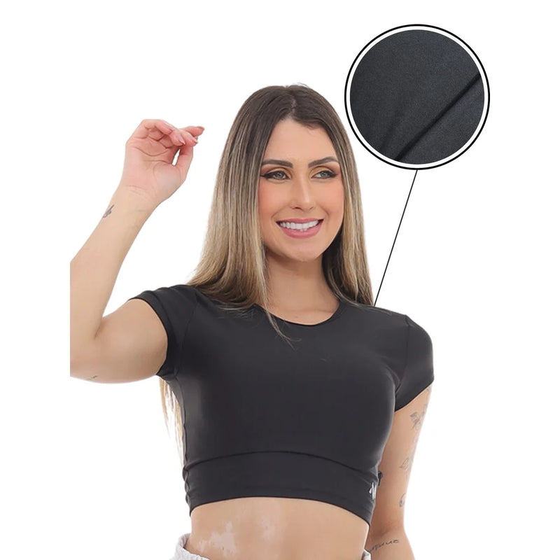 Top/ Cropped fitness com manga curta Tecido avelulado