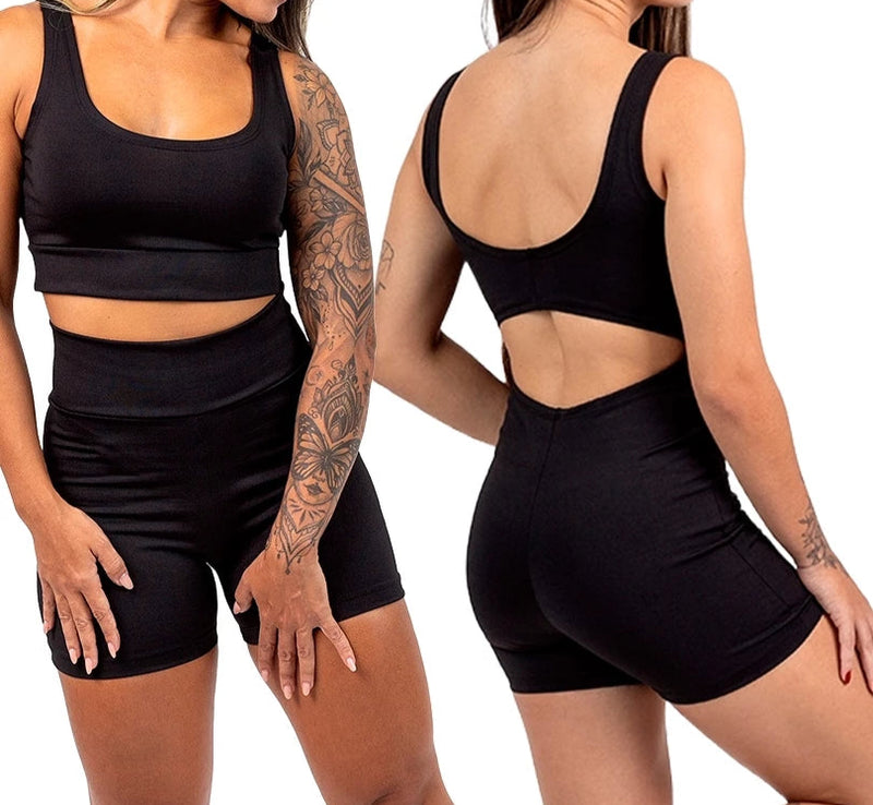 Kit 3 Peças Fitness: Macaquinho, Short e Top para Academia
