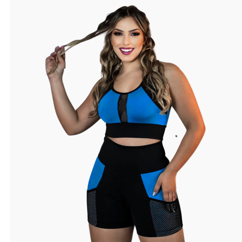 Conjunto Fitness Feminino Short Ciclista e Top Suplex Premium para Academia